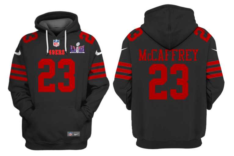 Men's San Francisco 49ers #23 Christian McCaffrey Black Super Bowl LVIII Alternate Pullover Hoodie,We sell and wholesale Men's San Francisco 49ers #23 Christian McCaffrey Black Super Bowl LVIII Alternate Pullover Hoodie on line form chian!